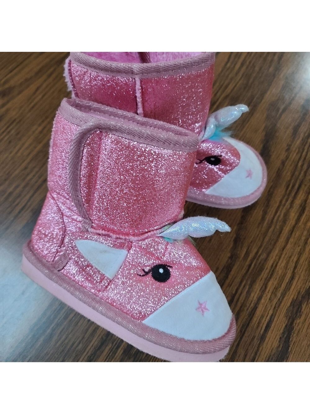 Toddler Pink Sparkle Unicorn Slippers/Boots (Indoors) S - Picture 3 of 5